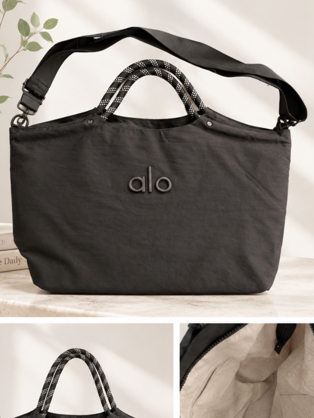 Alo Yoga Black Tote Bag with Crossbody Strap
